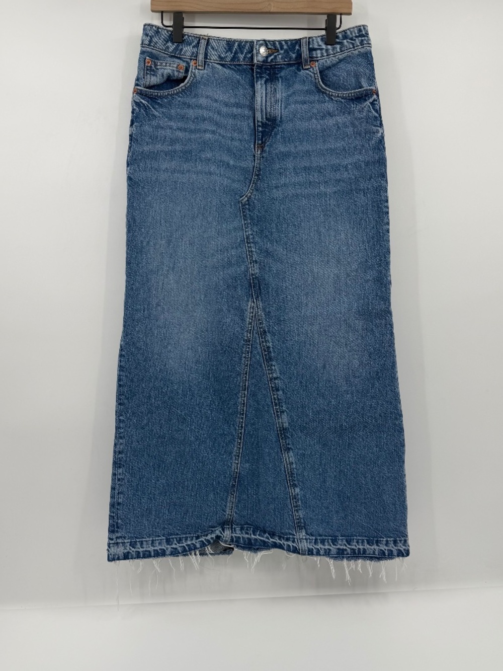 Marks Spencer M&S Denim Skirt Women 12 Blue Maxi A Line Full Long Boho Hippie